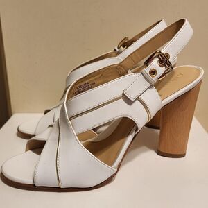 New Boutique 9 White Leather Criss Cross Strap Block Heel Sandals Sz.8 Ret $165